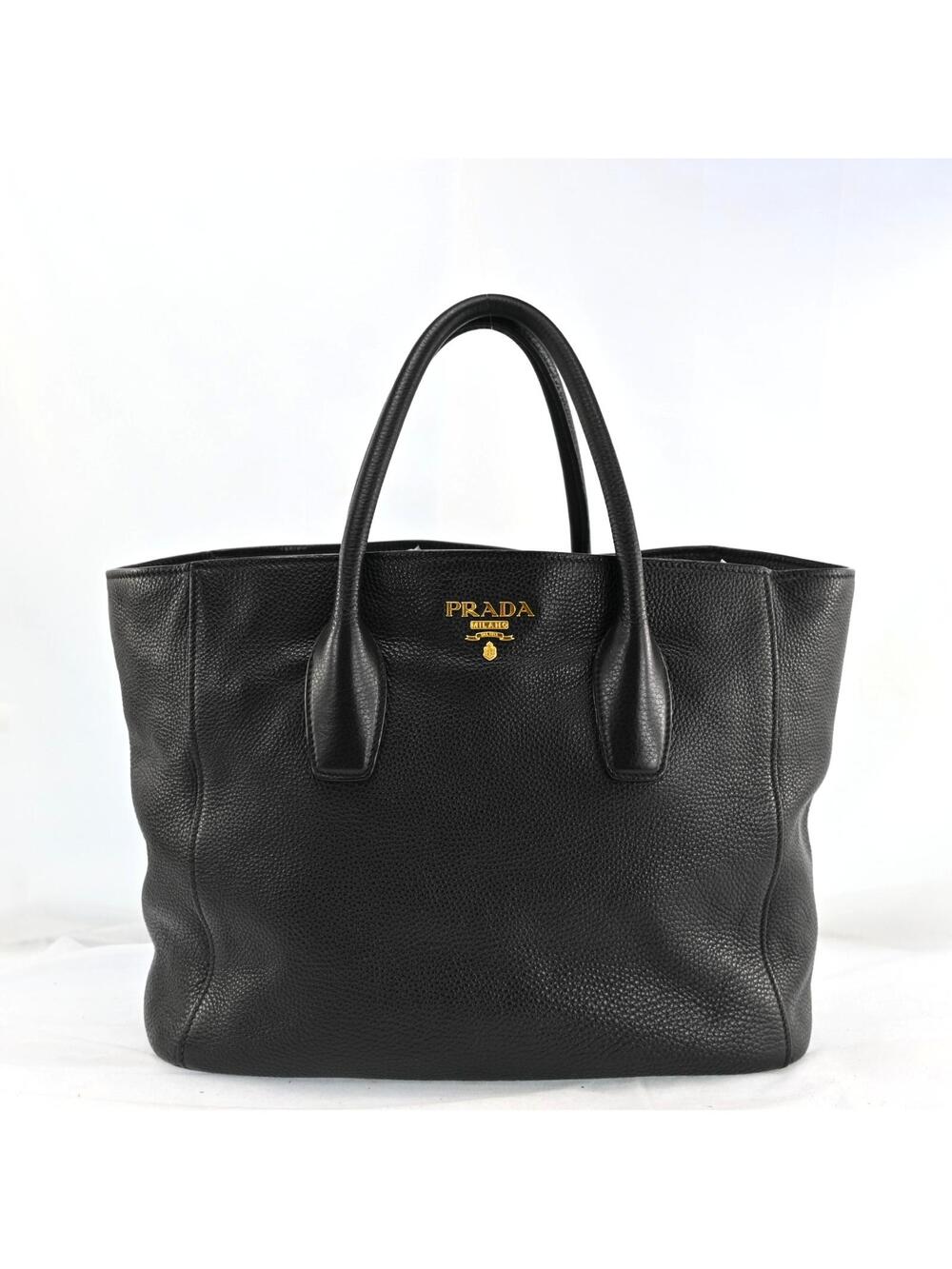 Auth Prada Logos Leather Hand Bag Black #259303P53B